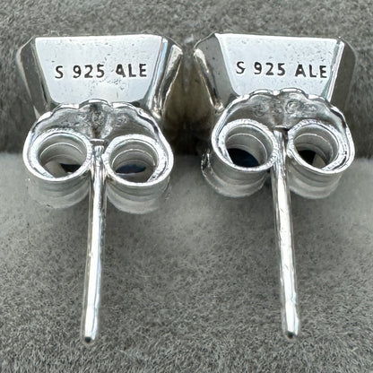 Aretes De Botón Halo Azul Cuadrado Brillante