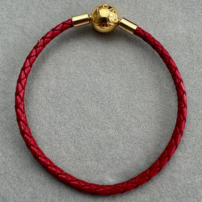 Brazalete Cuero Rojo Broche Redondo Baño Dorado