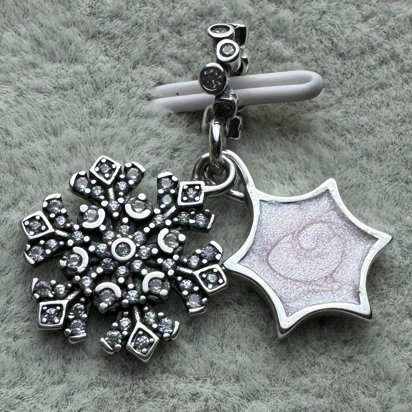 Charm Colgante Doble Copo De Nieve Brillante