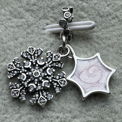 Charm Colgante Doble Copo De Nieve Brillante