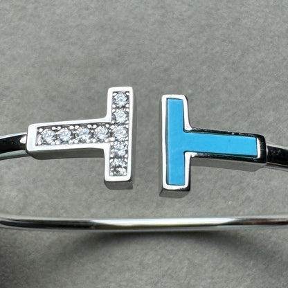 Brazalete Delgado Brillante Con Turquesa Tiff