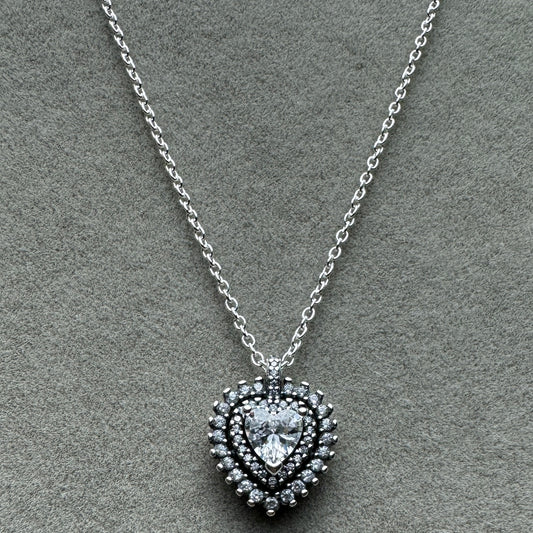 Collar Corazón Halo Brillante 45 cm (Ajustable A 41 Y 37 cm)