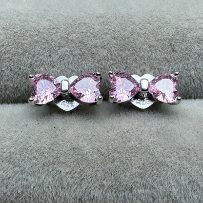 Aretes De Botón Moño Rosa