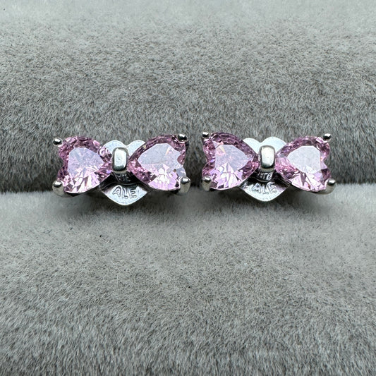 Aretes De Botón Moño Rosa