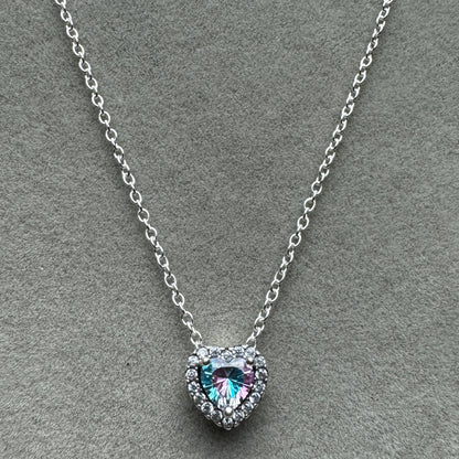 Collar Corazón Elevado Brillante Piedra Tornasol 45 cm (Ajustable A 40 cm)