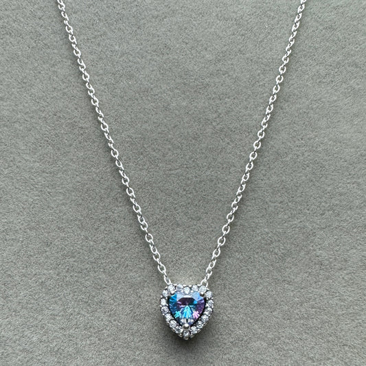 Collar Corazón Elevado Brillante Piedra Azul 45 cm (Ajustable A 40 cm)