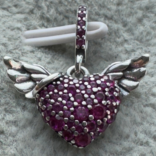 Charm Colgante Corazón Alas De Ángel Brillante Rosa