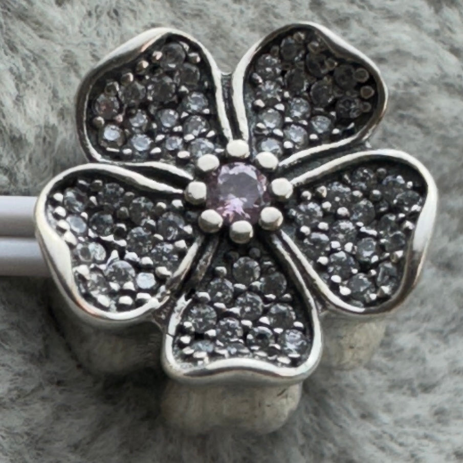 Charm Flor Brillante Transparente Centro Rosa