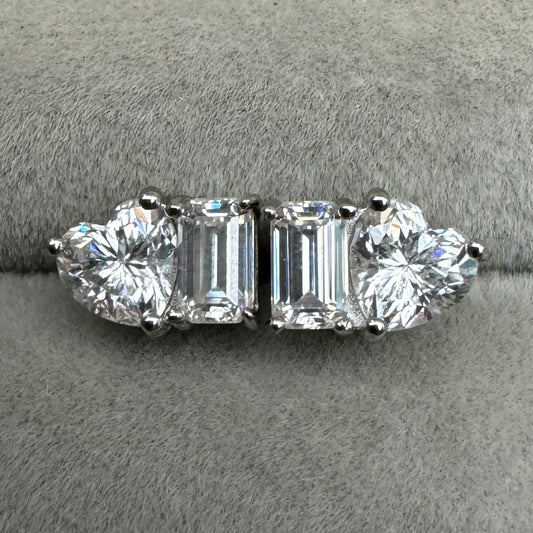Aretes Corazón Y Rectángulo Corte Esmeralda Moissanita