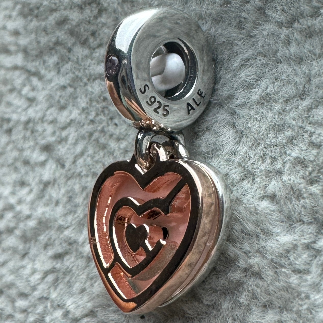 Charm Colgante Doble Corazones Rosas