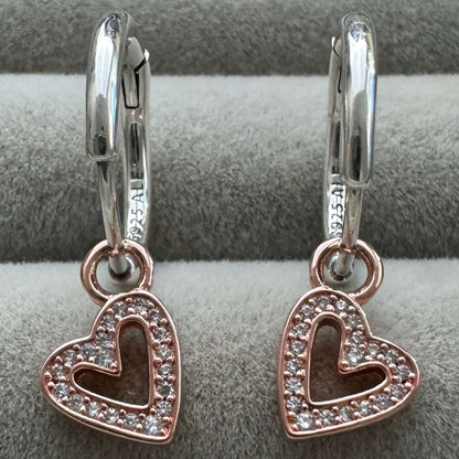 Aretes De Aro Corazón Rosa Brillante