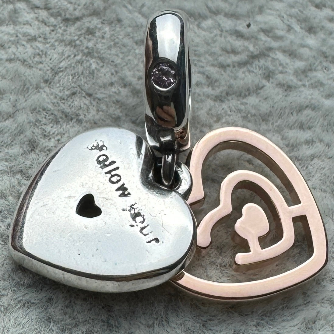 Charm Colgante Doble Corazones Rosas