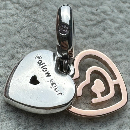 Charm Colgante Doble Corazones Rosas