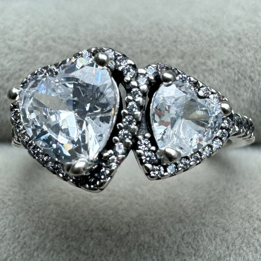 Anillo Halo Corazones Transparentes Brillantes