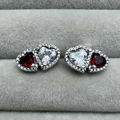 Aretes Corazón Rojo Y Transparente Brillante