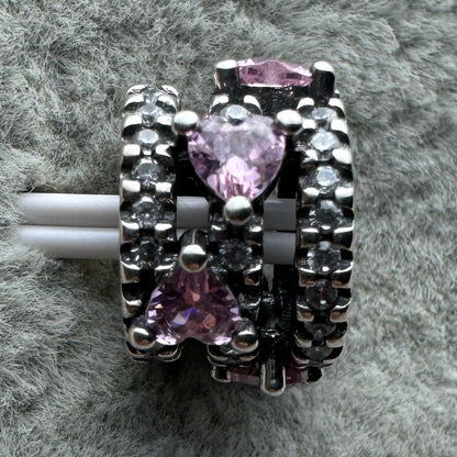 Charm Triple Corazones Con Halo Reluciente