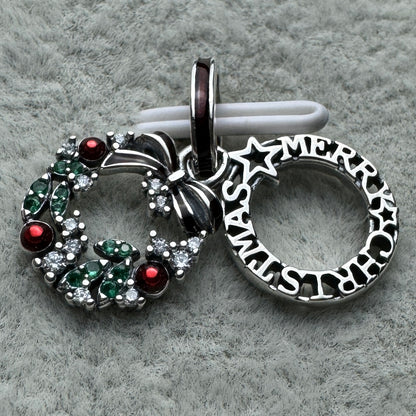Charm Colgante Doble Corona Navideña