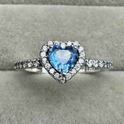 Anillo Corazón Elevado Brillante Azul
