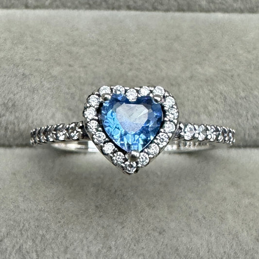 Anillo Corazón Elevado Brillante Azul