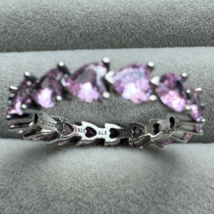 Anillo Alianza De Corazones Rosas Pandora Vista Del Costado