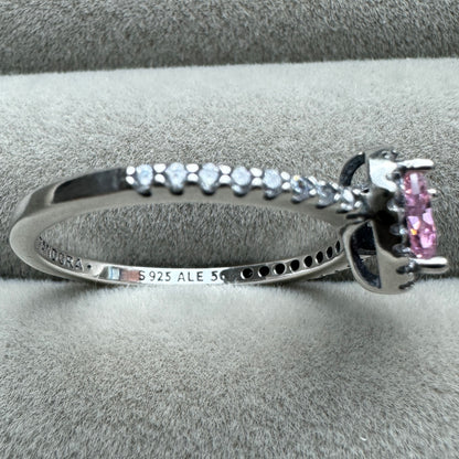 Anillo Corazón Nivelado Rosa Brillante Vista Lateral