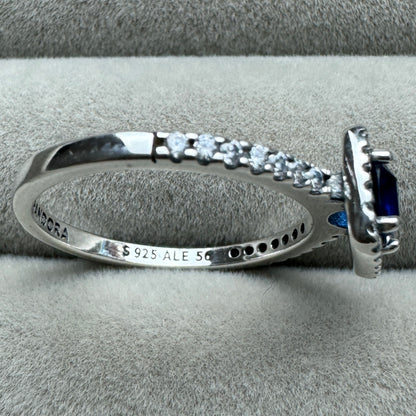 Anillo Halo Cuadrado Azul Pandora Vista Lateral