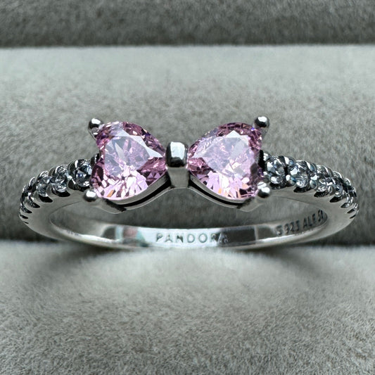 Anillo Moño Rosa Brillante Pandora Vista Frontal