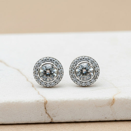 Aretes De Botón Halo Redondo Brillante