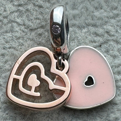 Charm Colgante Doble Corazones Rosas