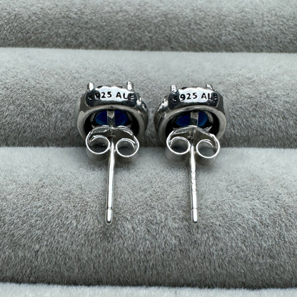 Aretes De Botón Halo Azul Llamativo Brillante