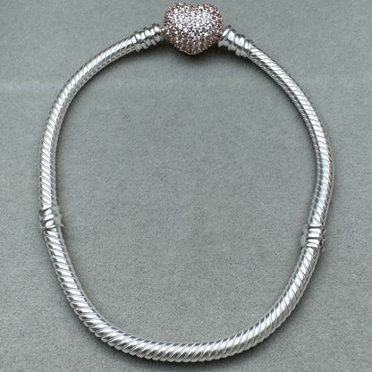 Brazalete Flexible Cierre Corazón Centelleante Oro Rosa Vista Frontal