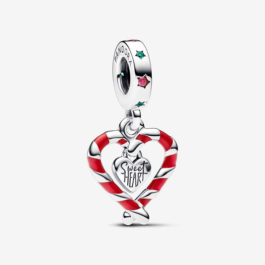 Charm Colgante Corazón Bastón Caramelo Doble De Navidad
