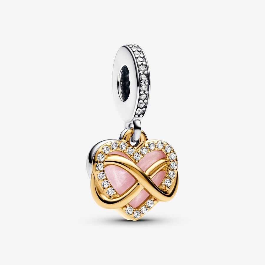 Charm Colgante Doble Corazón Infinito Brillante Dorado