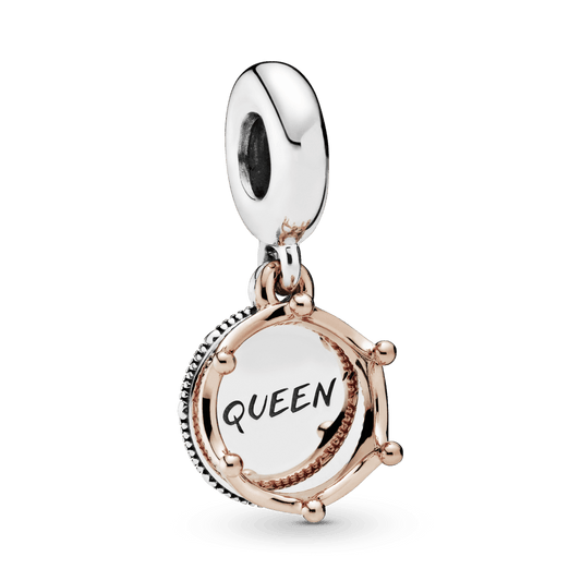 Charm Colgante Doble Reina Y Corona Real Oro Rosa