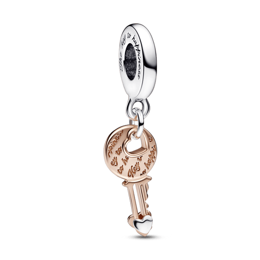 Charm Colgante Llave y Corazón Deslizante De Dos Tonos