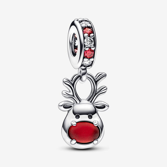 Charm Colgante Murano Reno De Nariz Roja