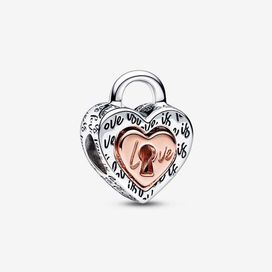 Charm Corazón Candado Divisible En Dos Tonos