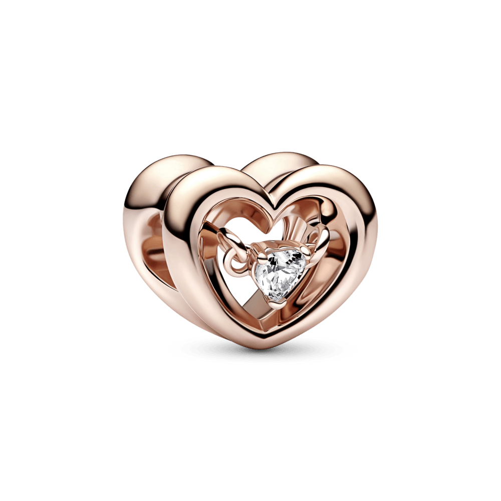 Charm Corazón Radiante Y Piedra Flotante Recubrimiento De Oro Rosa