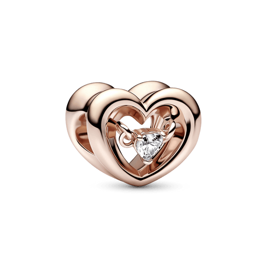 Charm Corazón Radiante Y Piedra Flotante Recubrimiento De Oro Rosa