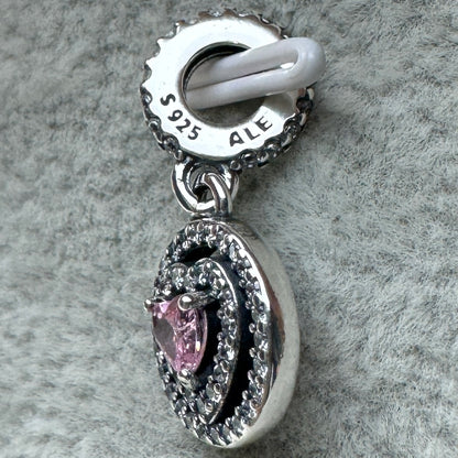 Charm Colgante Corazón Doble Halo Brillante Pandora Vista Lateral
