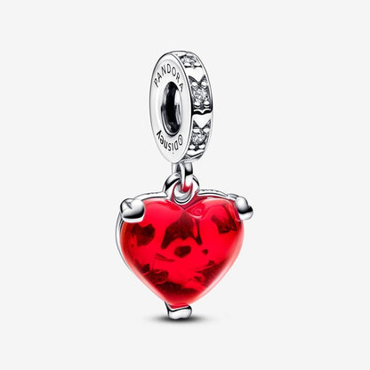 Charm Colgante Corazón Rojo Cristal De Murano Mickey Y Minnie Disney Pandora