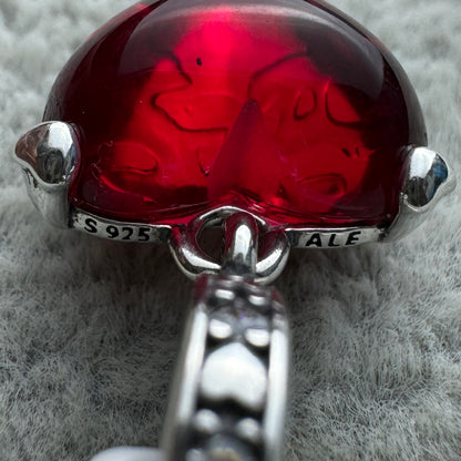 Charm Colgante Corazón Rojo Cristal De Murano Mickey Y Minnie Disney Pandora Vista Desde Arriba