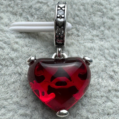 Charm Colgante Corazón Rojo Cristal De Murano Mickey Y Minnie Disney Pandora Vista Frontal