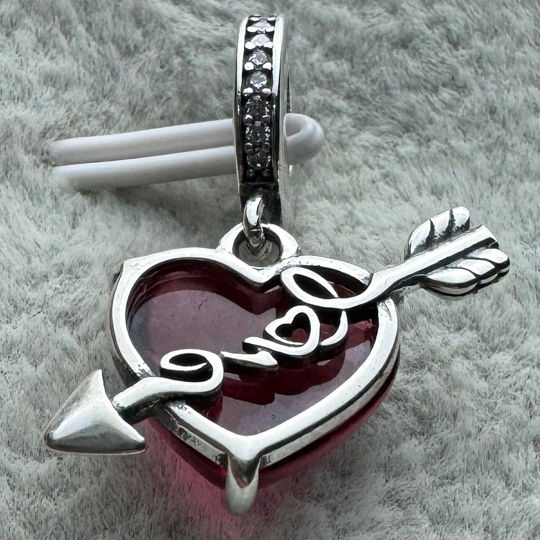 Charm Colgante Corazón Rojo Love De Cristal De Murano Pandora Vista Desde Atrás