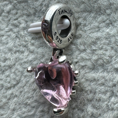 Charm Colgante Corazón Rosa De Cristal De Murano Y Árbol De La Familia Pandora Vista Lateral