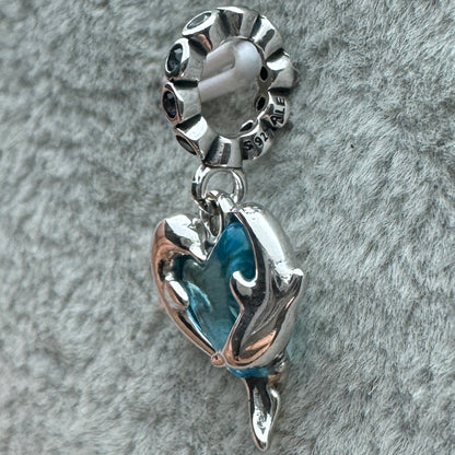 Charm Colgante Delfines De Cristal De Murano Azul Pandora Vista Lateral