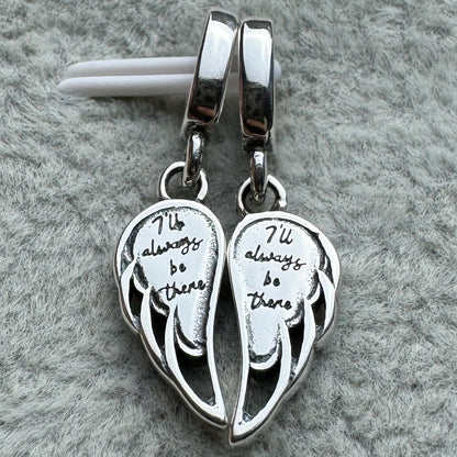 Charm Colgante Doble Alas De Ángel Brillantes Azul Pandora Vista Desde Atrás