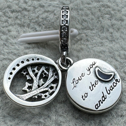 Charm Colgante Doble Árbol, Estrellas Y Luna De La Galaxia Pandora Vista Desde Atrás