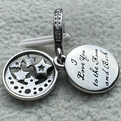 Charm Colgante Doble Azul Cielo Nocturno Clásico (Luna Y Estrellas) Pandora Vista Desde Atrás