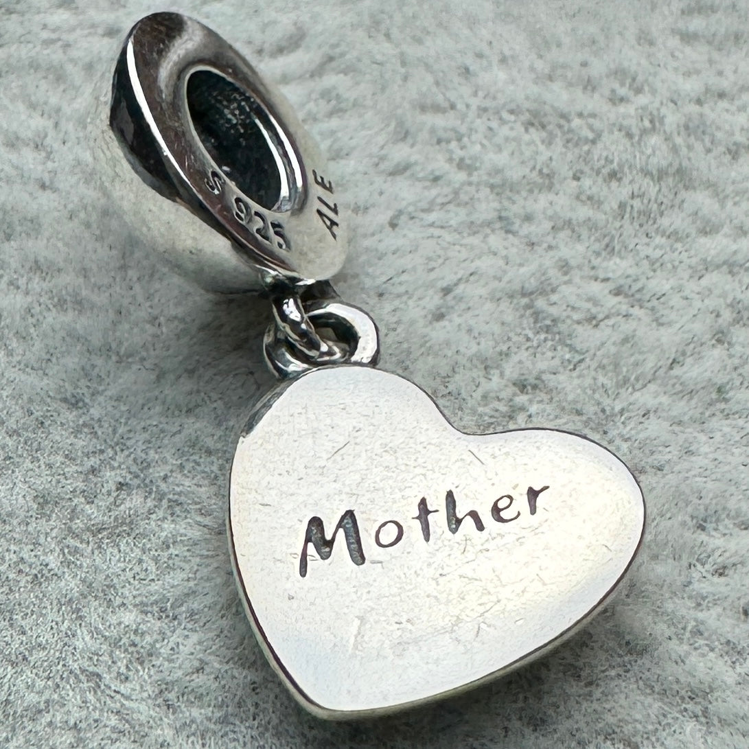 Charm Colgante Doble Corazón Madre E Hijo Pandora Vista Frontal Corazón Mamá